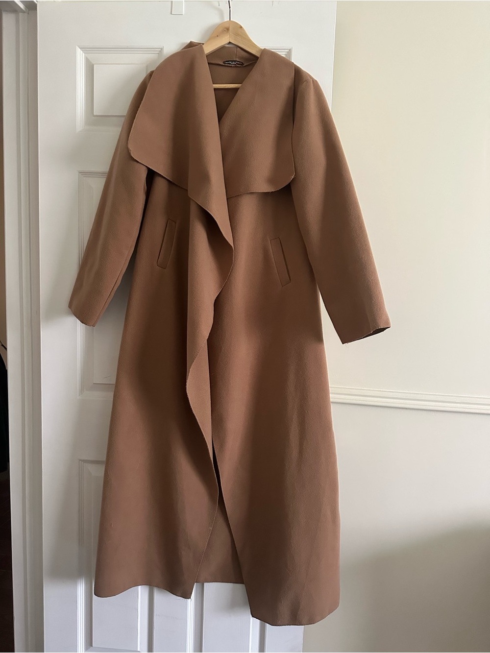 Elegant Camel Waterfall Long Coat Dress - Unbranded